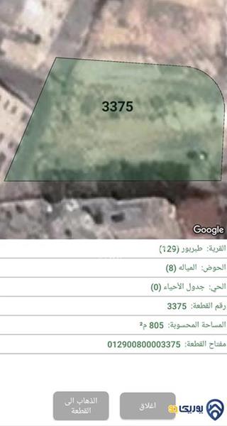 قطعة أرض مساحة 806م للبيع في طبربور بالقرب من جامعة العلوم الاسلامية