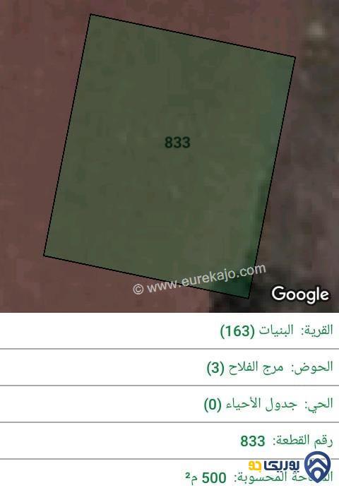 ارض للبيع مساحة 500م في البنيات- عمان