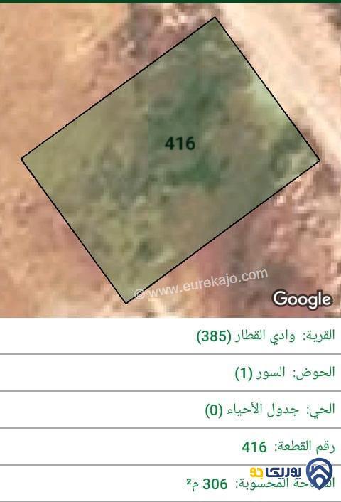 ارض للبيع مساحة 306م في وادي القطار - عمان