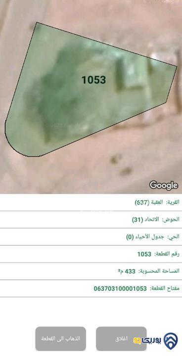 قطعة ارض مساحة 433م للبيع في العقبة-الشامية
