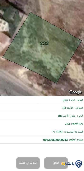 قطعة ارض مساحة 1020م للبيع في مرج الحمام-عمان