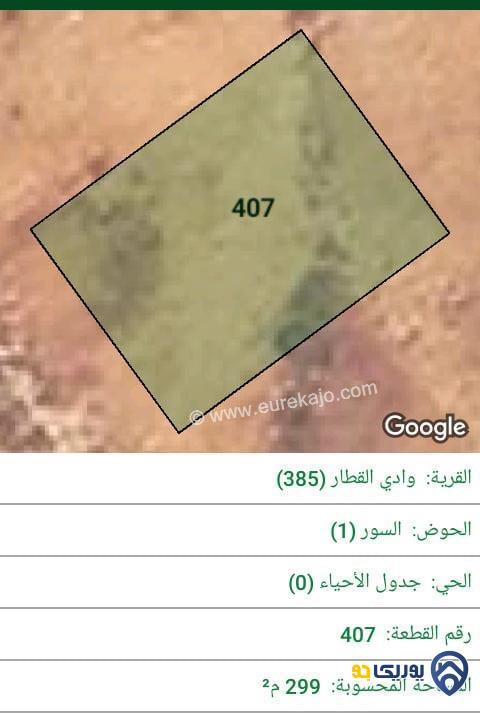 ارض للبيع مساحة 299م في وادي القطار - عمان