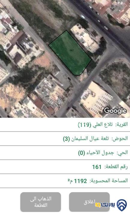 قطعة ارض سكنية مساحة 1192م للبيع في عمان-تلاع العلي
