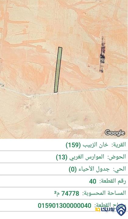 قطعة أرض مميزة مساحة 74778م من أراضي جنوب عمان - خان الزبيب