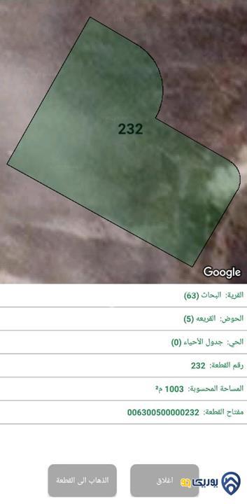 قطعة ارض مساحة 1003م للبيع في مرج الحمام-عمان